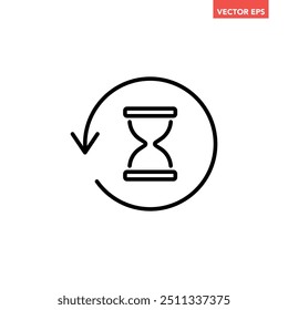 Black single anti aging hourglass line icon, simple standby waiting slow time flat design vector pictogram, infographic interface elements for app logo web button ui ux isolated on white background