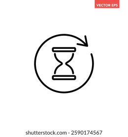 Black single anti aging hourglass line icon, simple standby waiting slow time flat design vector pictogram, infographic interface elements for app logo web button ui ux isolated on white background