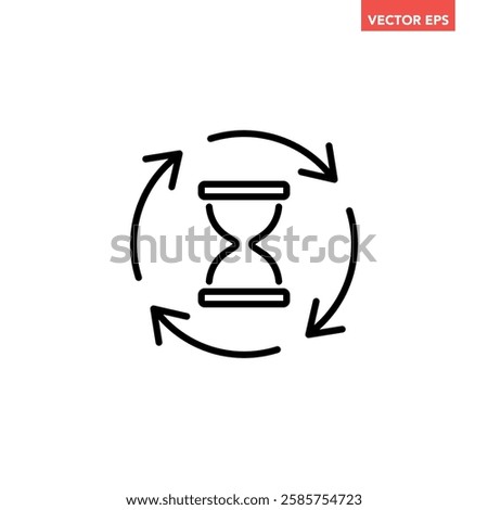 Black single anti aging hourglass line icon, simple standby waiting slow time flat design vector pictogram, infographic interface elements for app logo web button ui ux isolated on white background