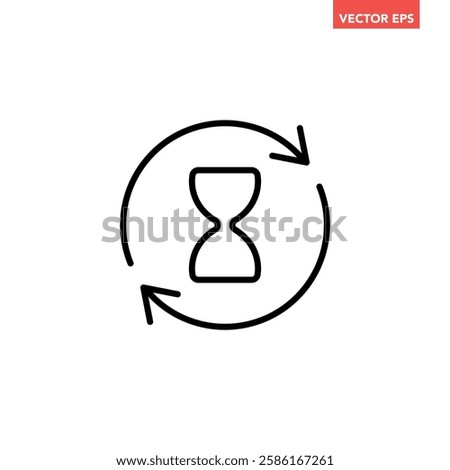 Black single anti aging hourglass line icon, simple standby waiting slow time flat design vector pictogram, infographic interface elements for app logo web button ui ux isolated on white background