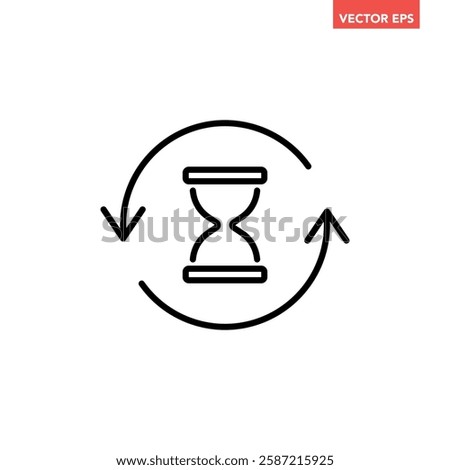 Black single anti aging hourglass line icon, simple standby waiting slow time flat design vector pictogram, infographic interface elements for app logo web button ui ux isolated on white background