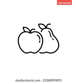 Black single apple and pear line icon, simple natural holiday foodstuff element outline flat design pictogram, infographic vector for app logo web button ui ux interface