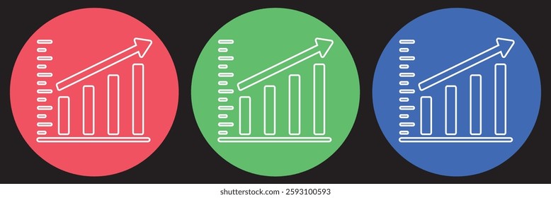 Black single arrow growing up chart graph bars line icon, success graph trending upwards flat design interface infographic element for app ui ux web button, vector isolated on white background