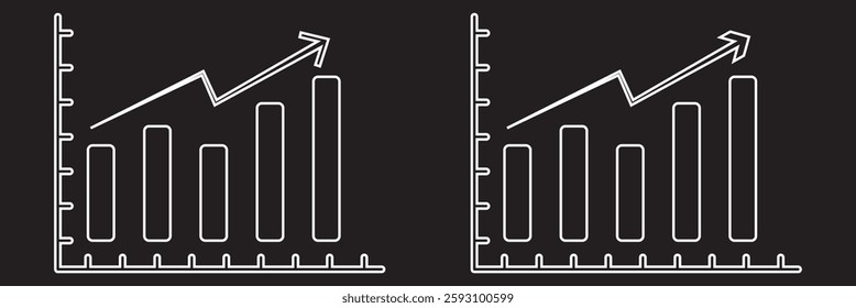 Black single arrow growing up chart graph bars line icon, success graph trending upwards flat design interface infographic element for app ui ux web button, vector isolated on white background