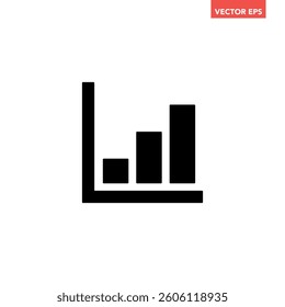Black single arrow growing up chart graph bars icon, success graph trending upwards flat design interface infographic element for app ui ux web button, vector isolated on white background