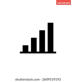 Black single arrow growing up chart graph bars icon, success graph trending upwards flat design interface infographic element for app ui ux web button, vector isolated on white background