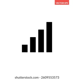Black single arrow growing up chart graph bars icon, success graph trending upwards flat design interface infographic element for app ui ux web button, vector isolated on white background