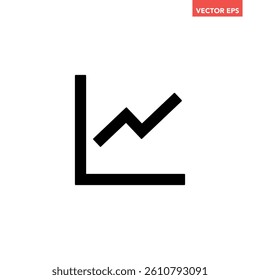 Black single arrow growing up chart graph bars icon, success graph trending upwards flat design interface infographic element for app ui ux web button, vector isolated on white background