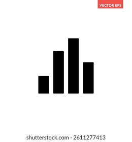 Black single arrow growing up chart graph bars icon, success graph trending upwards flat design interface infographic element for app ui ux web button, vector isolated on white background