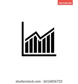 Black single arrow growing up chart graph bars icon, success graph trending upwards flat design interface infographic element for app ui ux web button, vector isolated on white background