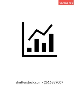 Black single arrow growing up chart graph bars icon, success graph trending upwards flat design interface infographic element for app ui ux web button, vector isolated on white background