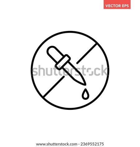 Black single artificial color free line icon, simple dye ingredient no contain mark flat design pictogram, infographic vector for app logo web button ui ux interface isolated on white background