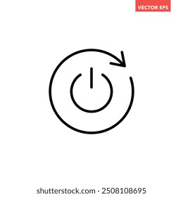 Black single automatic restart line icon, simple reboot power button lat design illustration pictogram, infographic vector for app ads web button ui interface elements isolated on white background