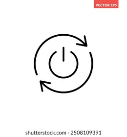 Black single automatic restart line icon, simple reboot power button lat design illustration pictogram, infographic vector for app ads web button ui interface elements isolated on white background