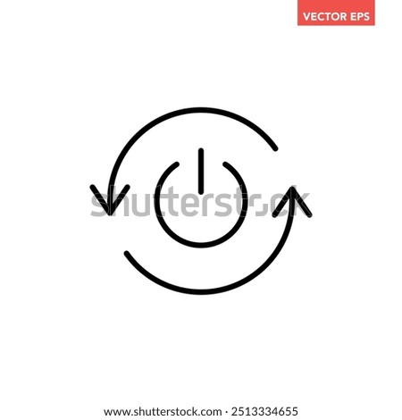 Black single automatic restart line icon, simple reboot power button lat design illustration pictogram, infographic vector for app ads web button ui interface elements isolated on white background