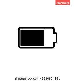Black single battery charging icon, simple power indicator level flat design vector pictogram, infographic interface elements for app logo web button ui ux isolated on white background
