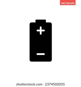 Black single battery indicator icon, simple charging flat design vector pictogram, infographic interface elements for app logo web button ui ux isolated on white background