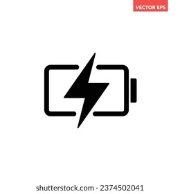 Black single battery indicator icon, simple charging flat design vector pictogram, infographic interface elements for app logo web button ui ux isolated on white background