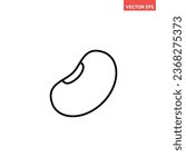 Black single beans thin line icon, simple food element flat design pictogram, infographic vector app logo web button ui ux interface white background