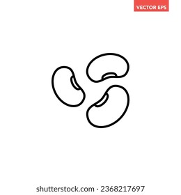 Black single beans thin line icon, simple food element flat design pictogram, infographic vector app logo web button ui ux interface white background