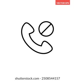 Preto único bloqueado telefone ícone da linha de chamada, simples cancelar ou parar telefone plana design pictograma vetor para o logotipo do aplicativo anúncios botão da web elementos da interface do ue ux isolados no fundo branco