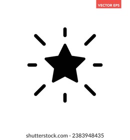 Black single bright star glyph icon, simple premium silhouette sign flat design pictogram, infographic vector for ads app logo web button ui ux interface element isolated on white background