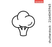 Black single broccoli line icon, simple fresh cute vegetable flat design pictogram, infographic vector for app logo web button ui ux interface elements isolated on white background