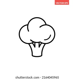 Black single broccoli line icon, simple fresh cute vegetable flat design pictogram, infographic vector for app logo web button ui ux interface elements isolated on white background
