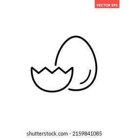 Black single broken egg line icon, simple outline cooking food flat design pictogram, infographic vector for app logo web button ui ux interface elements isolated on white background