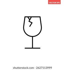 Black single broken wine glass line icon, simple fragile flat design pictogram, infographic vector for app logo web button ui ux interface elements isolated on white background