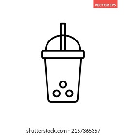 Black single bubble tea line icon, simple outline fresh sweet drink flat design pictogram, infographic vector for app logo web button ui ux interface elements isolated on white background