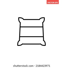 Black single burlap pack with rice, flour or sugar line icon, simple natural food flat design pictogram, infographic vector for app logo web button ui ux interface element isolated on white background
