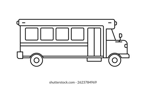 Black single bus line icon, simple detailed transport vehicle flat design illustration graphic drawing element for app ui ux web button, interface pictogram elements isolated on white background