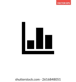 Black single business chart graph bars icon, simple success graph trending upwards flat design interface infographic element for app ui ux web button, vector isolated on white background