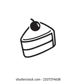 Icono de la línea de una sola tarta negra. Sencillo y sabroso diseño plano pictograma, imagen vectorial de clip para anuncios aplicación logo botón de banner web ui ux elementos de interfaz aislados en fondo blanco
