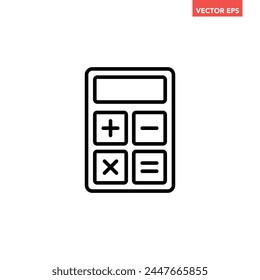 Black single calculator line icon, simple accounting tool flat design pictogram vector for app logo ads web webpage button ui ux interface elements isolated on white background