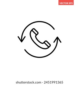 Black single call back line icon, simple recall support flat design pictogram vector for app logo ads web webpage button ui ux interface elements isolated on white background
