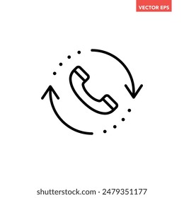 Black single call back line icon, simple recall support flat design pictogram vector for app logo ads web webpage button ui ux interface elements isolated on white background