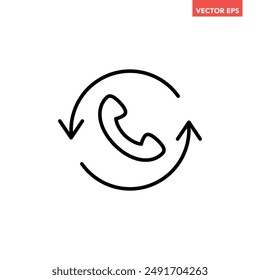 Black single call back line icon, simple recall support flat design pictogram vector for app logo ads web webpage button ui ux interface elements isolated on white background