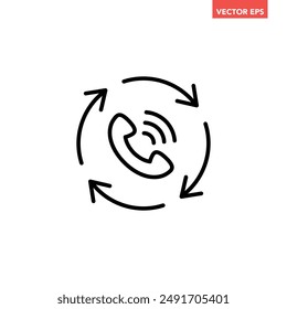 Black single call back line icon, simple recall support flat design pictogram vector for app logo ads web webpage button ui ux interface elements isolated on white background