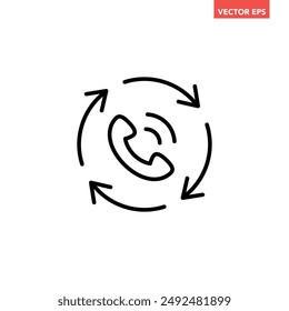 Icono de línea de devolución de llamada única negra, Vector de pictograma de diseño plano de Asistencia de llamada simple para anuncios de logotipo de App Botón de página web de Web Elementos de interfaz ui ux aislados sobre fondo blanco