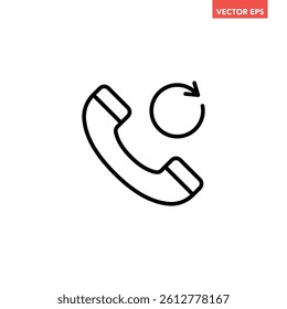 Black single call back line icon, simple recall support flat design pictogram vector for app logo ads web webpage button ui ux interface elements isolated on white background
