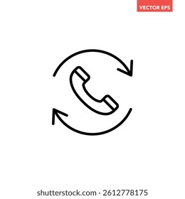 Black single call back line icon, simple recall support flat design pictogram vector for app logo ads web webpage button ui ux interface elements isolated on white background