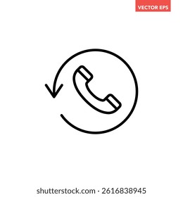 Black single call back line icon, simple recall support flat design pictogram vector for app logo ads web webpage button ui ux interface elements isolated on white background