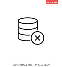 Black single cancel database line icon, simple digital data error flat design vector pictogram, infographic interface elements for app logo web button ui ux isolated on white background