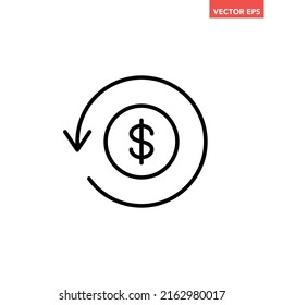 Black single cashback line icon, simple outline financial investment arrow flat design pictogram, infographic vector for app logo web button ui ux interface elements isolated on white background