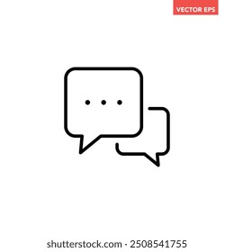 Black single chat bubble line icon, simple typing message bubble flat design vector pictogram, infographic interface elements for app logo web button ui ux isolated on white background