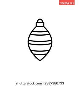 Black single Christmas ball line icon, simple holiday decoration flat design pictogram, infographic vector for app logo web button ui ux interface isolated on white background