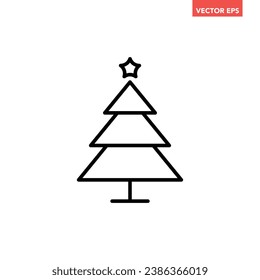 Black single Christmas tree line icon, simple holiday symbol flat design pictogram, infographic vector for app logo web button ui ux interface isolated on white background