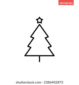 Black single Christmas tree line icon, simple holiday element flat design pictogram, infographic vector for app logo web button ui ux interface isolated on white background
